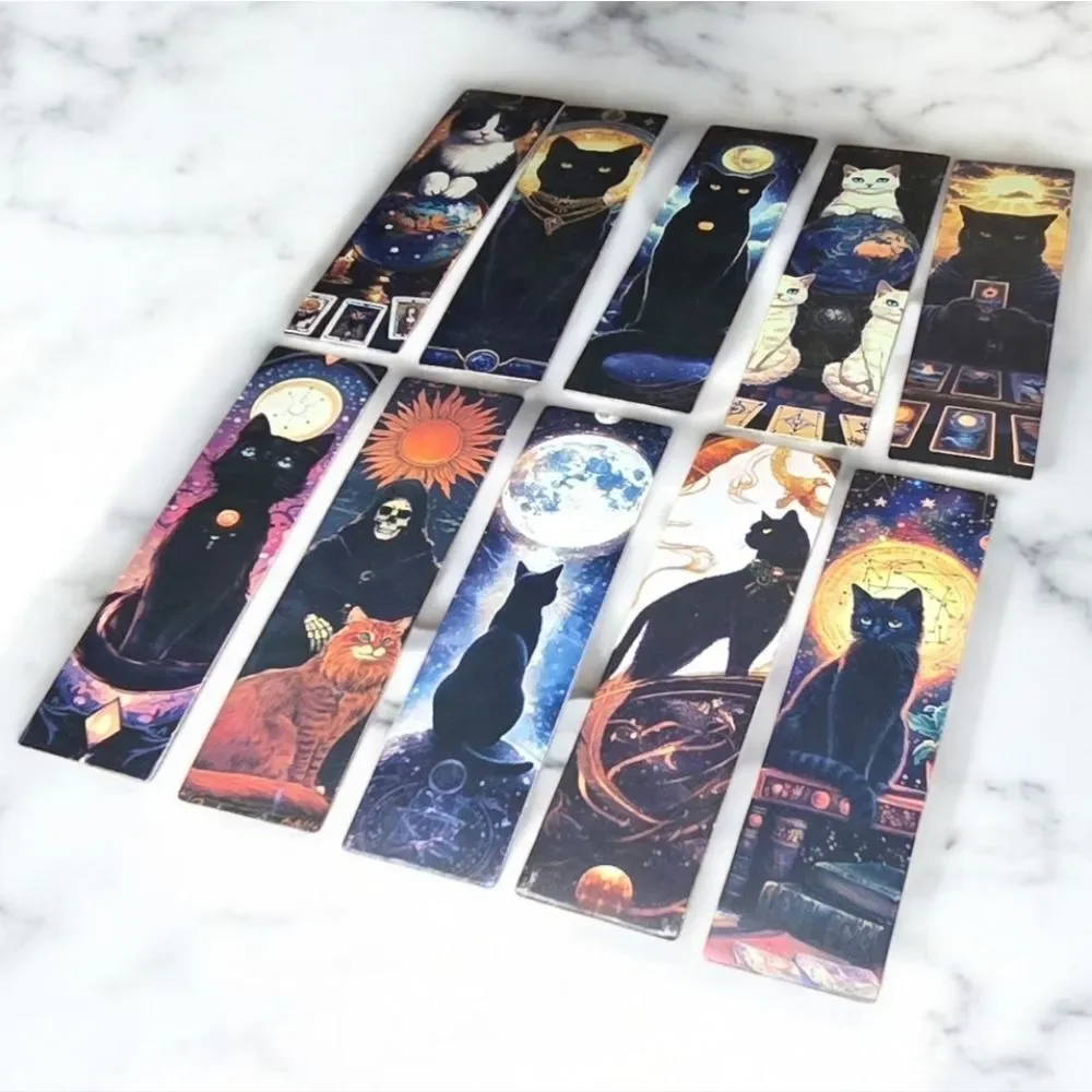 10pc Mystical Cat Tarot Bookmark Set Gothic Celestial Black Cat Reading Markers